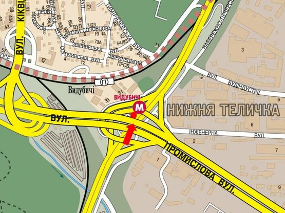 Схема рекламной плоскости по адресу Столичное шоссе, ст. м. "Выдубичи" (под Южным мостом), в сторону моста Патона