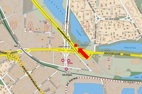 Схема рекламной плоскости по адресу Бандеры пр. (бывш. Московский пр.) / Оболонский пр., в сторону ст.м. "Оболонь", Богатырской ул.