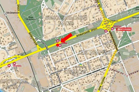 Схема рекламної площини за адресою Броварской пр., напротив ст. м. "Дарница"
