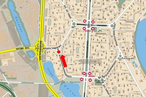 Схема рекламной плоскости по адресу Тимошенко ул. / Малиновского. ул., разделитель, в сторону ст. м. "Минская"