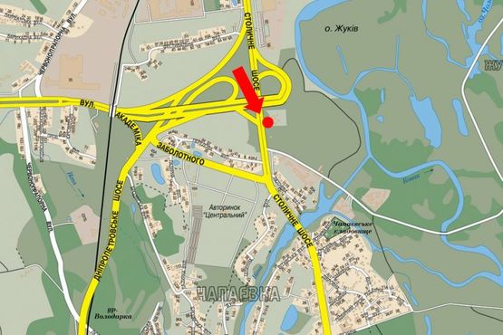Схема рекламной плоскости по адресу Столичное шоссе / Заболотного ул., за мостом, в сторону Конче-Заспы, возле авторынка