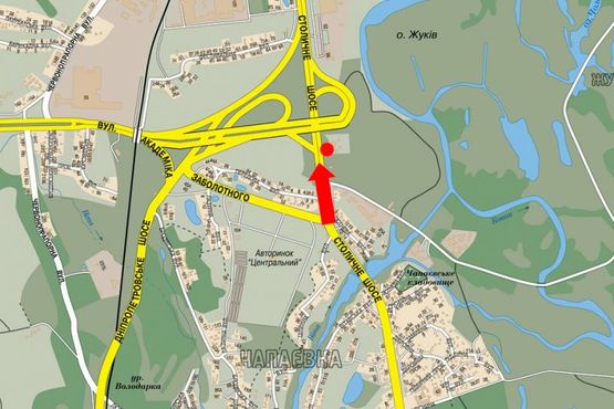 Схема рекламной плоскости по адресу Столичное шоссе / Заболотного ул., в сторону мост Южный, в центр