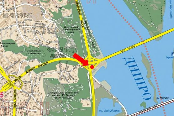 Схема рекламної площини за адресою Дружбы Народов бул., развязка моста Патона / выезд на Набережное шоссе
