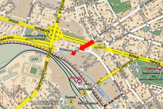 Схема рекламной плоскости по адресу Жилянская ул., 97, в сторону Борщаговская ул.