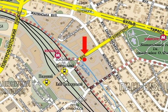 Схема рекламной плоскости по адресу Петлюры ул., 29, в сторону ЖД вокзала