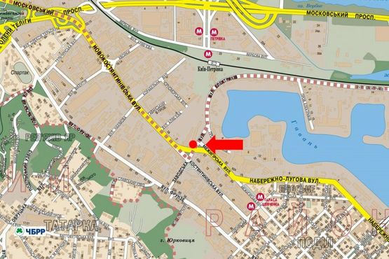 Схема рекламной плоскости по адресу Межигорская ул. / Новоконстантиновская ул., в сторону Оболони, Бандеры пр. (бывш. Московский пр.), правый