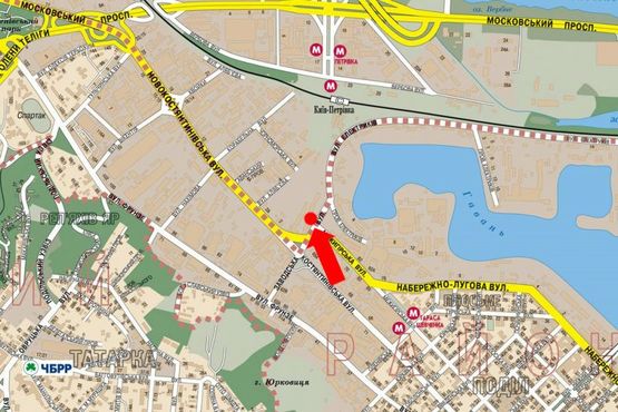 Схема рекламной плоскости по адресу Межигорская ул. / Электриков ул., правый, в сторону Оболони