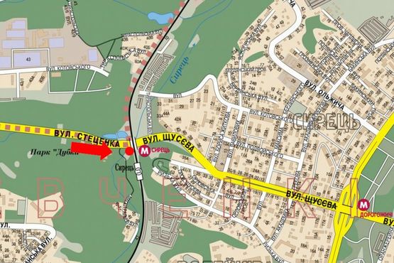 Схема рекламной плоскости по адресу Щусева ул., ст. м. "Сырецкая", в сторону ст. м. "Дорогожичи"