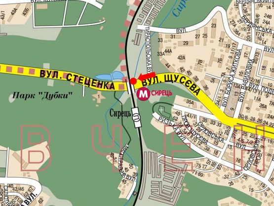 Схема рекламной плоскости по адресу Щусева ул., ст. м. "Сырецкая", в сторону Интернациональная пл.