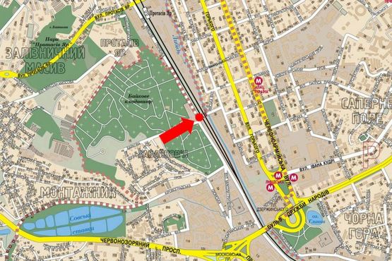 Схема рекламной плоскости по адресу Гринченко ул. / Байковая ул., в центр, левая