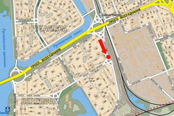 Схема рекламної площини за адресою Березняковская ул. / Тычины пр., в сторону Днепровская Набережная