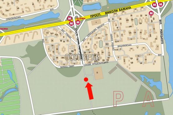 Схема рекламной плоскости по адресу Григоренко пр. / Крушельницкой ул., возле супермаркетов "Эпицентр", "METRO", в сторону ст. м. "Позняки"