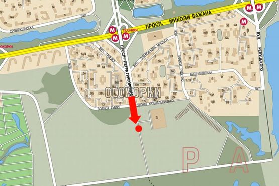 Схема рекламной плоскости по адресу Григоренко пр. / Крушельницкой ул., 135м до супермаркета "Эпицентр"