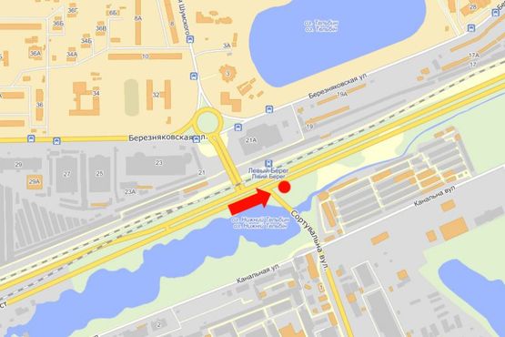 Схема рекламної площини за адресою Дарницкое шоссе / Сортировочная ул., 100м до жд станции "Левый берег", из центра