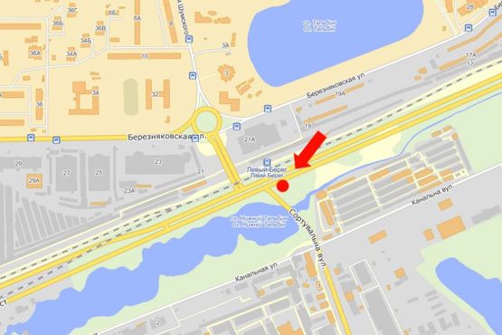 Схема рекламної площини за адресою Дарницкое шоссе / Сортировочная ул., 100м до жд станции "Левый берег", в центр