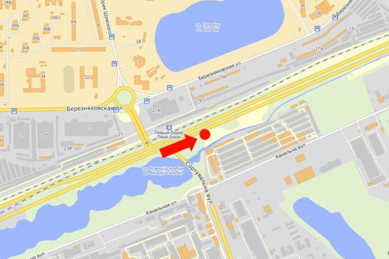 Схема рекламной плоскости по адресу Дарницкое шоссе / Сортировочная ул., 450м до жд станции "Левый берег", из центра