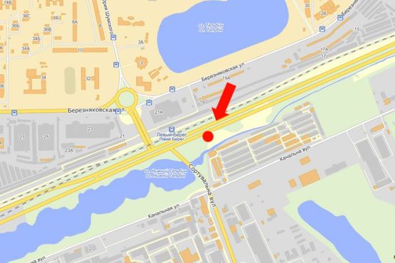 Схема рекламной плоскости по адресу Дарницкое шоссе / Сортировочная ул., 450м до жд станции "Левый берег", в центр