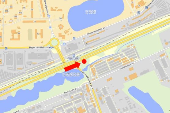 Схема рекламной плоскости по адресу Дарницкое шоссе / Сортировочная ул., 300м до жд станции "Левый берег", из центра