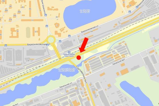 Схема рекламной плоскости по адресу Дарницкое шоссе / Сортировочная ул., 300м до жд станции "Левый берег", в центр