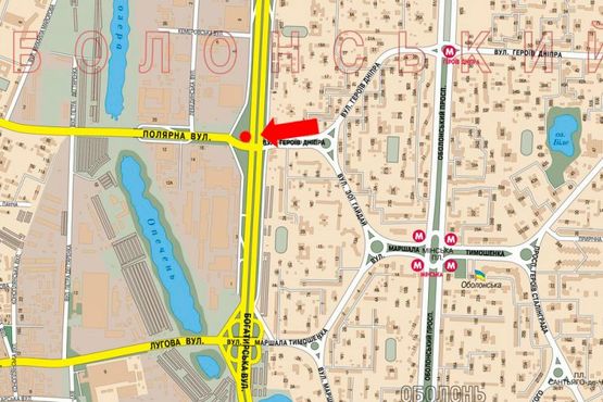 Схема рекламной плоскости по адресу Полярная ул. / Богатырская ул., в сторону супермаркета "Leroy Merlin", Шевченка пл.