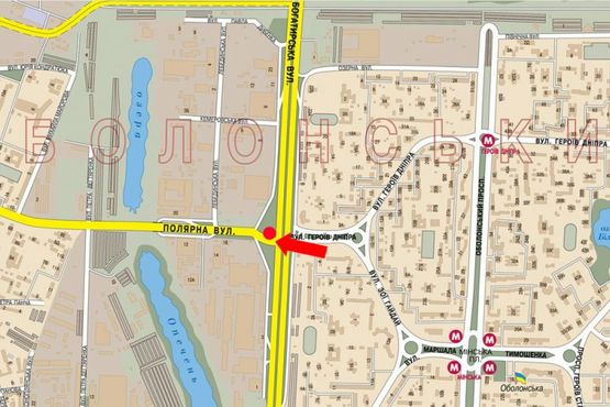 Схема рекламной плоскости по адресу Полярная ул., 20, в сторону Шевченка пл.