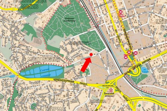 Схема рекламної площини за адресою Кировоградская ул., 38, в сторону Гринченка ул.