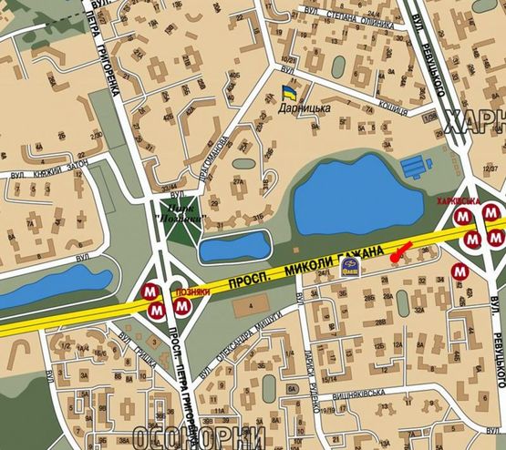 Схема рекламной плоскости по адресу Бажана пр., 30, в сторону мост Южный