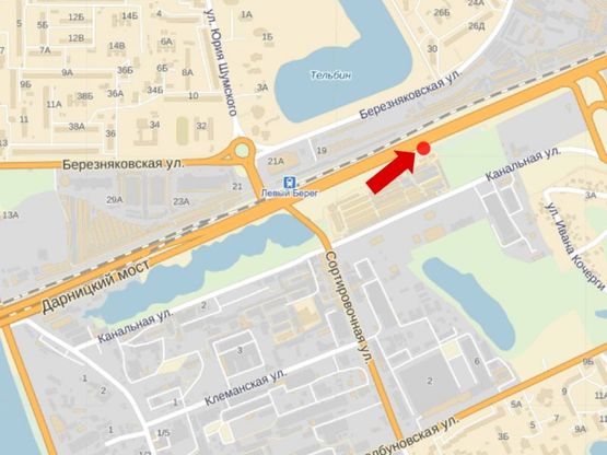 Схема рекламной плоскости по адресу Дарницкое шоссе / мост Дарницкий, 600м до Сортировочная ул., из центра