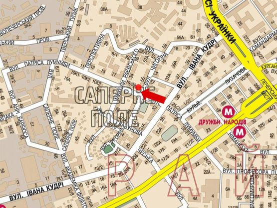 Схема рекламної площини за адресою Иоанна Павла II ул. (бывш. Лумумбы ул.), 19 / Чигорина ул., в сторону Б. Васильковская ул. (бывш. Красноармейская ул.)