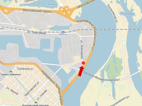 Схема рекламной плоскости по адресу Набережно-Рыбальская ул., возле теннисных кортов, в сторону в сторону в сторону моста Московского