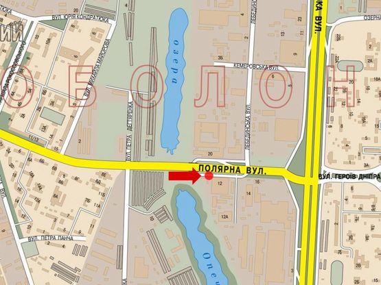 Схема рекламної площини за адресою Полярная ул., 12, в сторону Богатырской ул.