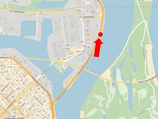 Схема рекламной плоскости по адресу Набережно-Рыбальская ул., 420м до мост Подольско-Воскресенский, в сторону Оболони