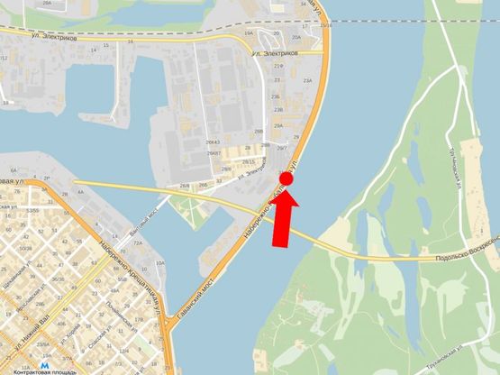 Схема рекламной плоскости по адресу Набережно-Рыбальская ул., 270м до мост Подольско-Воскресенский, в сторону Оболони