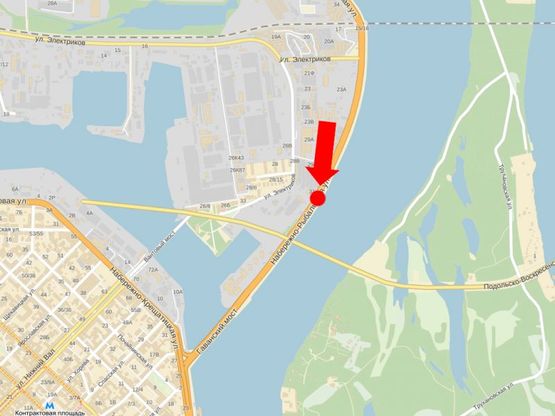 Схема рекламної площини за адресою Набережно-Рыбальская ул., 270м до мост Подольско-Воскресенский, в сторону Набережно-Крещатицкая ул.