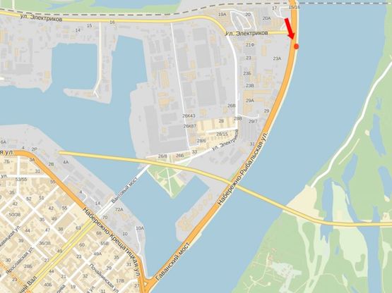 Схема рекламної площини за адресою Набережно-Рыбальская ул., 900м до мост Подольско-Воскресенский, в сторону Набережно-Крещатикская ул.