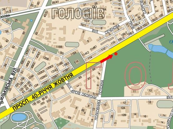 Схема рекламної площини за адресою Голосеевский пр., 112, напротив, в сторону Голосеевская пл.