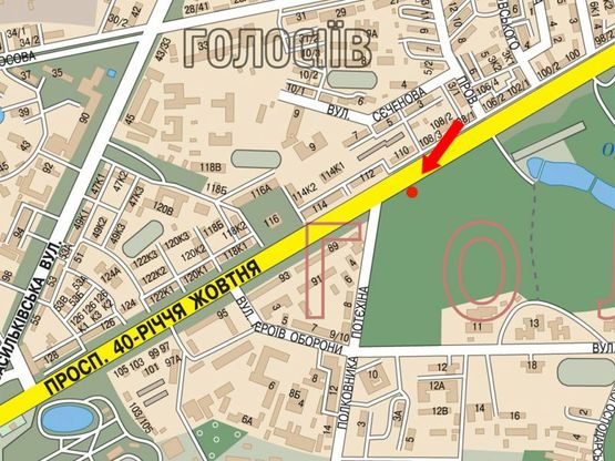 Схема рекламной плоскости по адресу Голосеевский пр., 112, напротив, в сторону ВДНХ, Одесская пл.