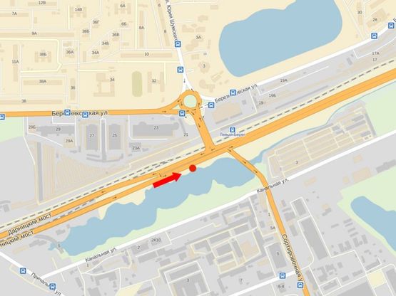 Схема рекламной плоскости по адресу Дарницкое шоссе / мост Дарницкий, 250м до Сортировочная ул., в сторону Харьковское шоссе, Григоренка пр.