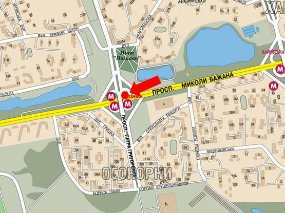 Схема рекламної площини за адресою Бажана пр., перед мостом, ст. м. "Позняки", в сторону мост Южный