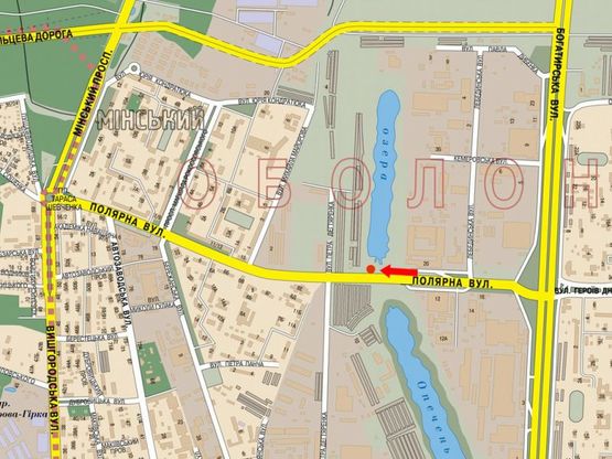 Схема рекламной плоскости по адресу Полярная ул., 20, в сторону Шевчена пл., супермаркета "Leroy Merlin"
