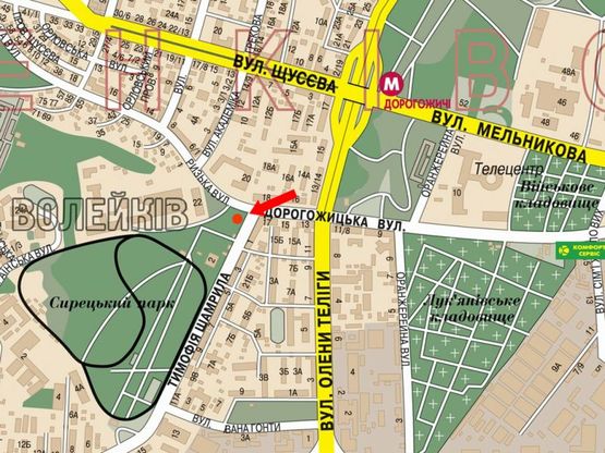 Схема рекламной плоскости по адресу Дорогожицкая ул. / Шамрыла ул., на светофоре, в сторону Шамрыла ул.