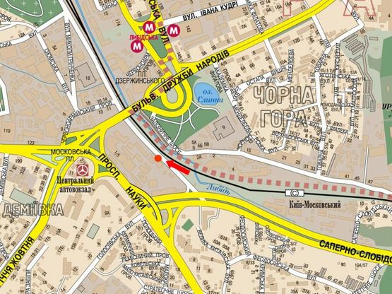 Схема рекламної площини за адресою Гринченко ул., фабрика "Roshen", 100м к жд переезду, в сторону Кировоградская ул.