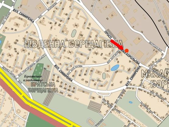 Схема рекламной плоскости по адресу Королева пр. / Булгакова ул., возле супермаркета "Сильпо", в сторону Симиренка ул.