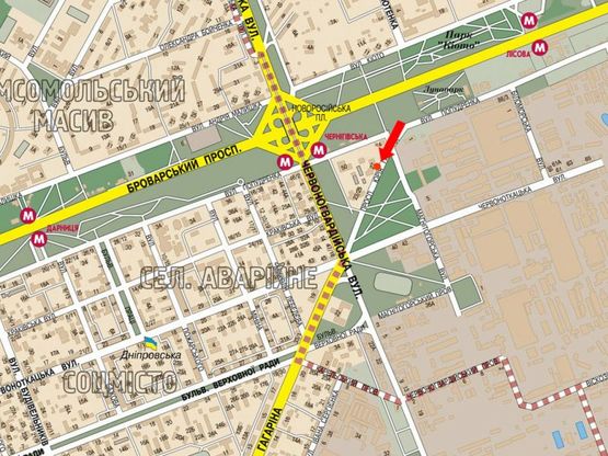 Схема рекламной плоскости по адресу Гагарина пр., 27, перед ТЦ "Проспект", супермаркетами "Фокстрот", "Ашан", в сторону Дарницкой пл. (бывш. Ленинградская пл.)