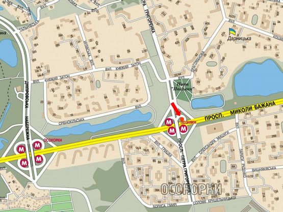 Схема рекламної площини за адресою Бажана пр. / Григоренка пр., ст.м. "Позняки", съезд с Григоренка пр. на Бажана пр.