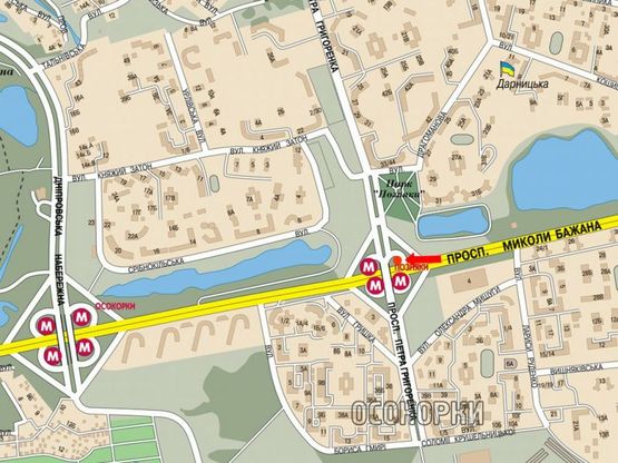 Схема рекламної площини за адресою Бажана пр. / Григоренка пр., ст.м. "Позняки", возле заправки "ТНК", в сторону моста Южного