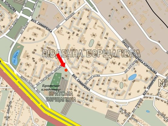 Схема рекламної площини за адресою Симиренка ул., 16, в сторону конечной скоростного трамвая