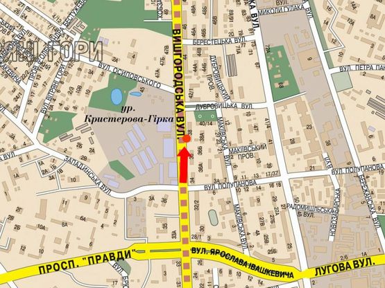 Схема рекламной плоскости по адресу Вышгородская ул., 38, напротив ЖК "Паркове місто", в сторону Шевченка пл.