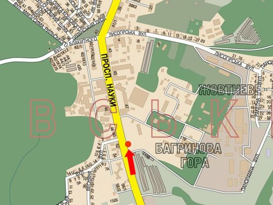 Схема рекламной плоскости по адресу Науки пр., 52, напротив, в сторону Демеевская пл. (бывш. Московская пл.)