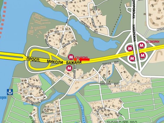 Схема рекламной плоскости по адресу Бажана пр., 140м от ст. м. "Славутич", в сторону моста Южного